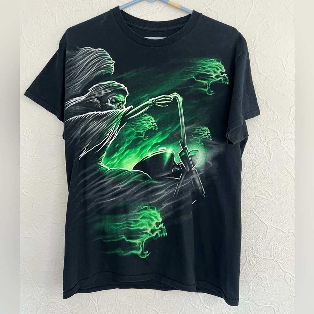 VINTAGE Y2K AOP LOST SOULS GHOST RIDER REAPER SHIRT SIZE LARGE NICE